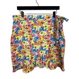 LOFT Floral Linen Blend Faux Wrap Ruffle Mini Skirt Women’s 16